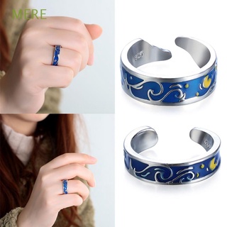 MERE Jewelry Couple Rings Gifts Starry Sky Van Gogh Lover Blue Valentine's Day Present Women Men Silver Plate Romantic Adjustable