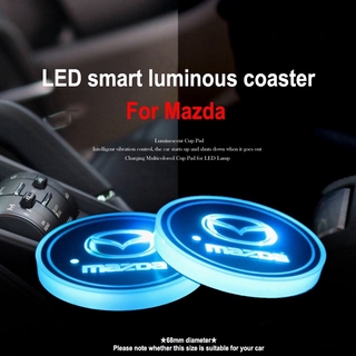 2 piezas LED emblema de coche colorido luminoso posavasos taza botella bebidas estera para Mazda