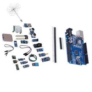 [nuevo] 1set nuevo Kit de arranque UNO R3 Mini tabla de pan LED puente botón de alambre para Arduino y 16 en 1 ules Sensor Kit proyecto Super Starter Kits para Arduino UNO R3 Mega2560 Mega328 Nano
