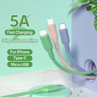 5a 3 en 1 micro usb lightning tipo c cable de carga rápida para iphone samsung huawei xiaomi redmi oppo vivo oneplus realme silicona líquida