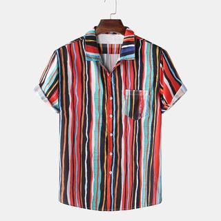 [camisas para hombre] gcei moda hombres verano casual impreso bolsillos de manga corta top blusa camisas