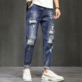 [jeans] Slim Fit Koyak Skinny/pantalones vaqueros rasgados casuales pantalones largos estilo pantalones