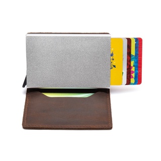 Fashion Aluminum Alloy Rfid Card Holder Wallets for Men Money Bag Male Short Leather Wallet Small Slim Leather Smart Thin Wallets Purse (1)