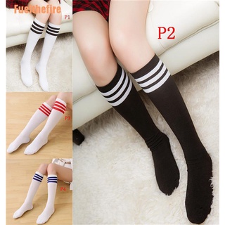 (fuelthefire) calcetines sólidos de rodilla de 3 líneas para mujer/calcetines de algodón de rayas de fútbol para mujer