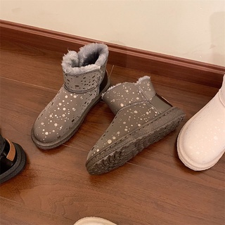 Zapatos deportivos para niños de fondo plano para mujeres2021Otoño e Invierno nuevo Color sólido fondo grueso forro polar cálido botas de nieve manga corta botas de marea (9)