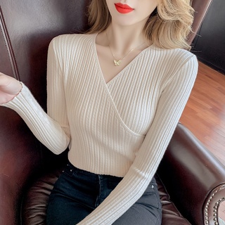 [venta por tiempo limitado] 2021 otoño e invierno nuevo coreano v-cuello moda slim fondo suéter suéter top