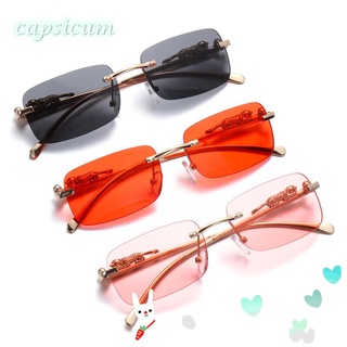 Capsicum Fashion Retro UV400 gafas de sol mujeres hombres transparente sin montura rectángulo gafas de sol lentes de océano gafas de sol Multicolor
