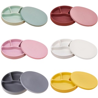 WIT Baby Silicone Suction Cup Dinner Plate Baby Food Supplement Bowl with Lid Infant Small Partitions Anti-drop Tableware