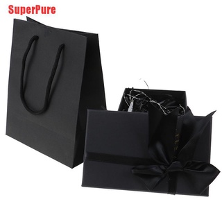 Cajas de regalo negro puro empaquetado plano caja de regalo bolsa cálida luz LED 20G negro rafia decoración (6)