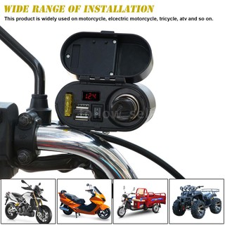Pantalla LED digital multifunción motocicleta impermeable cargador adaptador con reloj Dual USB voltímetro de motocicleta wit (2)