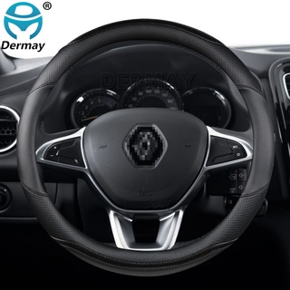 Para Renault Logan 1 2 3 para Dacia Logan cubierta del volante del coche de microfibra de cuero + fibra de carbono accesorios de automóviles