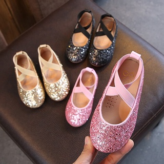 Sapatilhas de balé para meninas, sapatos para festa de bebê com glitter, sapatos dourados com brilho, para crianças de 3-12 anos mch026