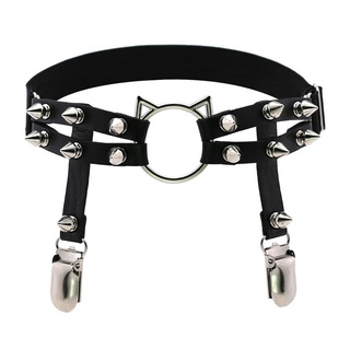 ANDFOR Gothic Women Suspenders Cool Thigh Harness Rivets Leg Ring Heart Girls Body Jewelry Cat Head Personality Pentagram Korean Style Garter Belt/Multicolor (3)