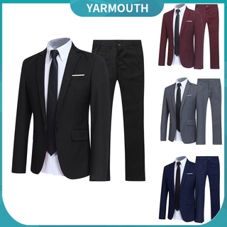 yar_hombres traje conjunto solapa formal elegante botones bolsillos blazer para citas