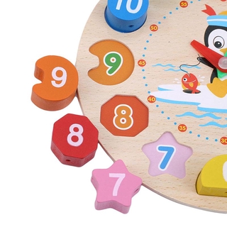 Reloj de madera para bebé rompecabezas de geometría bloques de juguete aprendizaje juguetes educativos (6)