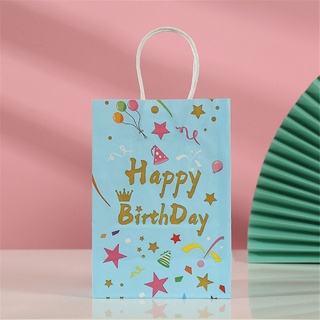 Arco iris niños favores regalo bolsas de papel bolso de dibujos animados feliz cumpleaños niños niño niña pastel embalaje papel Kraft globo fiesta suministros bolsa de caramelo (5)