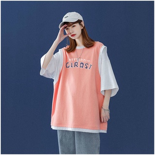 verano harajuku estilo falso dos piezas de manga corta de las mujeres camiseta fresca ins online influencer estilo hongkong casual suelta media manga camisa (9)