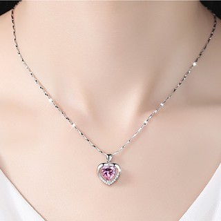 collar de cadena chapado en plata s925 con colgante de corazón de cristal coreano regalo romántico joyería para mujer (8)