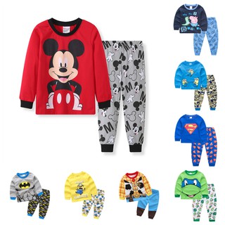 niños de dibujos animados de manga larga minions peppa pig mickey mouse pijamas conjunto de niños lindo ropa de dormir conjunto de ropa de dormir