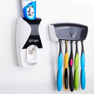 1 juego de dispensador automático de pasta de dientes y soporte para cepillo de dientes, sin golpes, estante de pasta de dientes, soporte de cepillo de dientes, exprimidores de pasta de dientes montados en la pared, dispensador de baño de almacenamiento (4)