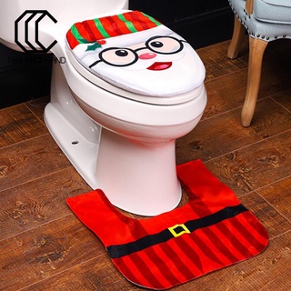 (navidad) 2 unids/Set de tapa de asiento de inodoro de navidad, alfombra de baño, decoración