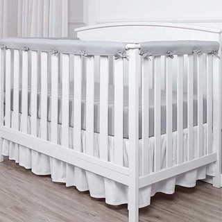 DUMPSON Solid Color Crib Rail Cover Cotton Cradle Anti-bite Protector 3-Piece Breathable Padded Baby Safety Guardrail Padded Bed Fence Baby Teething Guard Wrap/Multicolor (4)