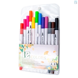 [Opp Stock] juego de marcadores de 12 colores doble punta bolígrafos de colores de punto fino marcadores de arte para niños adultos colorear dibujo ilustraciones artista boceto