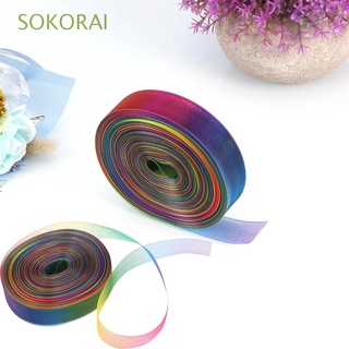 sokorai diy organza cinta hecha a mano regalos envolver lazo cinta de flores ramo de navidad colorido transferencia térmica artesanía arco iris decoración de boda