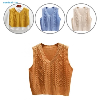 seedeal Cold Resistant Women Vest V-Neck Twist Vest Leisure Outwear All-Match for Daily Wear
