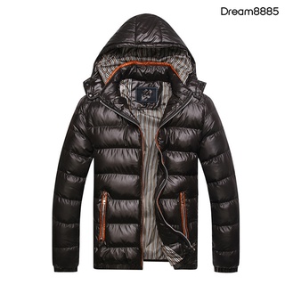 [Dm MJkt] invierno hombres Color sólido abajo chaqueta Slim Fit con capucha manga larga abrigo Outwear (5)