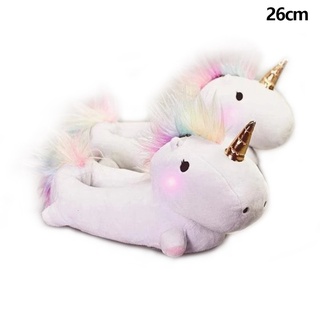 unicornio de felpa cálida zapatillas con luces led invierno de dibujos animados hogar zapatos de felpa