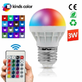 Bombilla LED E27 RGB Con 16 Colores De 3W Con Mando A Distancia IR