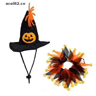 ACEL Pet Dog Cat Halloween Collar&Witch Hat Party Cosplay Decoration Pet Clothes CO
