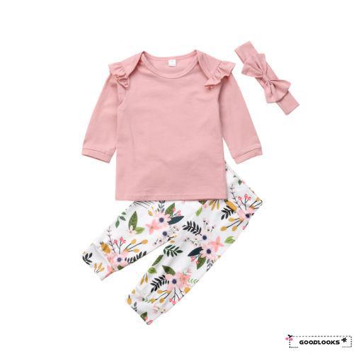 Hgl lindo bebé niña Tops camiseta Floral pantalones diadema traje ropa