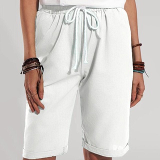 *dmgo*=moda mujer casual suelto pantalones cortos cintura elástica verano bolsillos sólido lino pantalones (7)