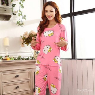 YL🔥Bienes de spot🔥Lindo Hello Kitty impreso ropa de dormir conjunto de ropa de dormir conjunto de ropa【Spot marchandises】 (2)