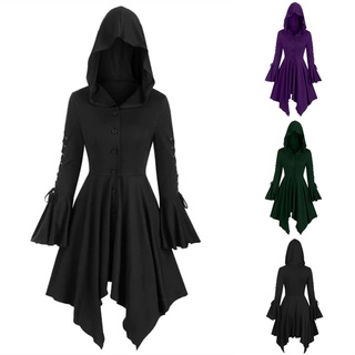 Disfraz Medieval De Halloween Gótico Cosplay Para Mujeres Vestido De Bruja Edad Media Renacimiento Negro Capa Ropa Con Capucha