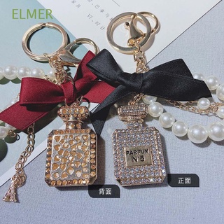 Elmer joyería accesorios imitación perla Perfume botella encanto arco llavero brillante creativo bolsa colgante moda Rhinestone llavero/Multicolor