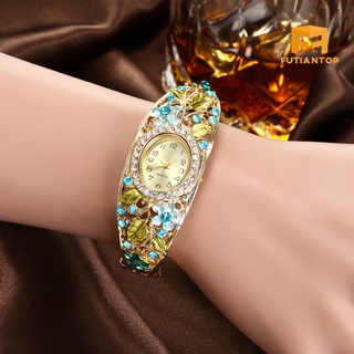 f reloj de pulsera de cuarzo analógico con esfera ovalada con diamantes de imitación para mujer