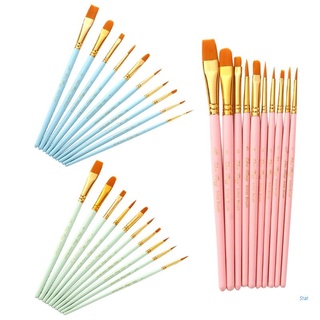 Stat 10pcs Nylon Hair Wooden Handle Watercolor Paint Brush Pen Set for DIY Oil Acrylic Painting Art Paint Brushes