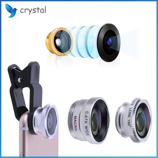 Crystal 3 en 1 Universal ojo de pez + gran angular+Kit de lente de cámara Macro para teléfono