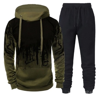 🙌 Sudadera con capucha y pantalones para hombre, ropa deportiva informal de lana de dos piezas, talla grande 4XL SDWo (8)
