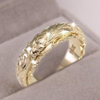 moda elegante mujeres exquisita joyería estilo hawaiano oro tallado a mano ondulado borde flor anillo noble princesa propuesta anillo de compromiso aniversario promesa regalo de cumpleaños anillo tamaño us5-11