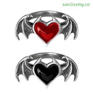sun1iss Gothic Heart Ring for Women Hip Hop Devil Wing Ring Halloween Party Jewelry