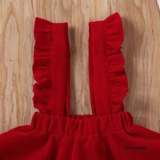 -falda De liguero Casual para niñas, Color sólido, correa de volantes, pana de una pieza (2)