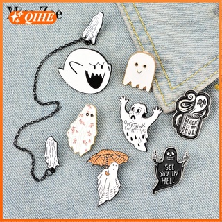 Ghost Escape Enamel Pin Badge Custom Coffee Umbrella Overthink Brooches Lapel pin Jeans shirt Bag Dark Halloween Jewelry Gift (1)