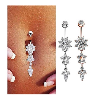 Piercing Anillo Ombligo | Floral Diamante Botón Clavo Cierre De Ciruela De Acero Inoxidable Con Colgante De