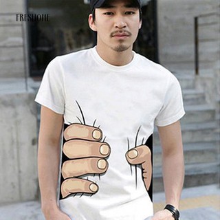 Freshone - camiseta blanca de manga corta para hombre, 3D, cuello redondo, manga corta
