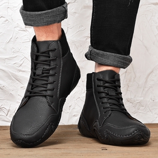 kasut kulit: botas de cuero casuales mediados de la parte superior botas de cuero zapatos de los hombres estilo británico (6)