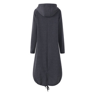 abrigo largo de las mujeres con capucha de manga larga con cremallera asimétrica dobladillo largo sudadera con capucha abrigo (9)